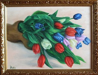 Tulips in a wooden shoe